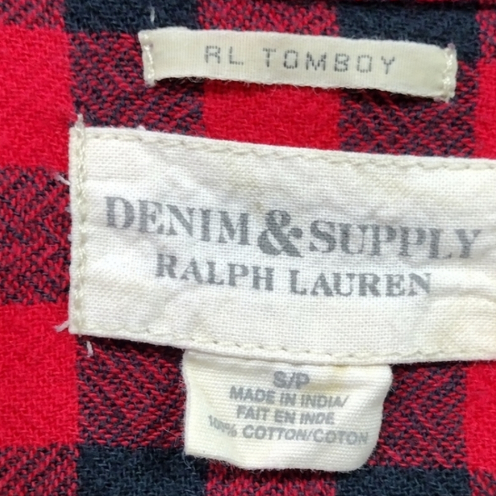 Denim & Supply Ralph Lauren Plaid Tomboy Fit Button Shirt Womens S Red Black 90s - Picture 8 of 8